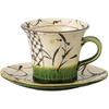 Ale-net Coffee Cup, 11 X 8.8 X 7.3 Cm, 200cc, Oribe Reed Pattern Coffee Cup and Saucer, Ceramic, Microwave Safe, Mino Ware, Made In Japan