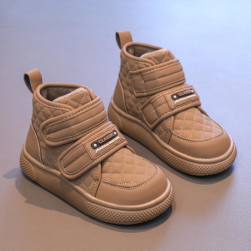 Klassische Mädchen Baumwollstiefel Mode Kinder Plateau Stiefeletten Vielseitig Rutschfest Kinder Lässige Schneestiefel Dicke Sohle Klettverschluss