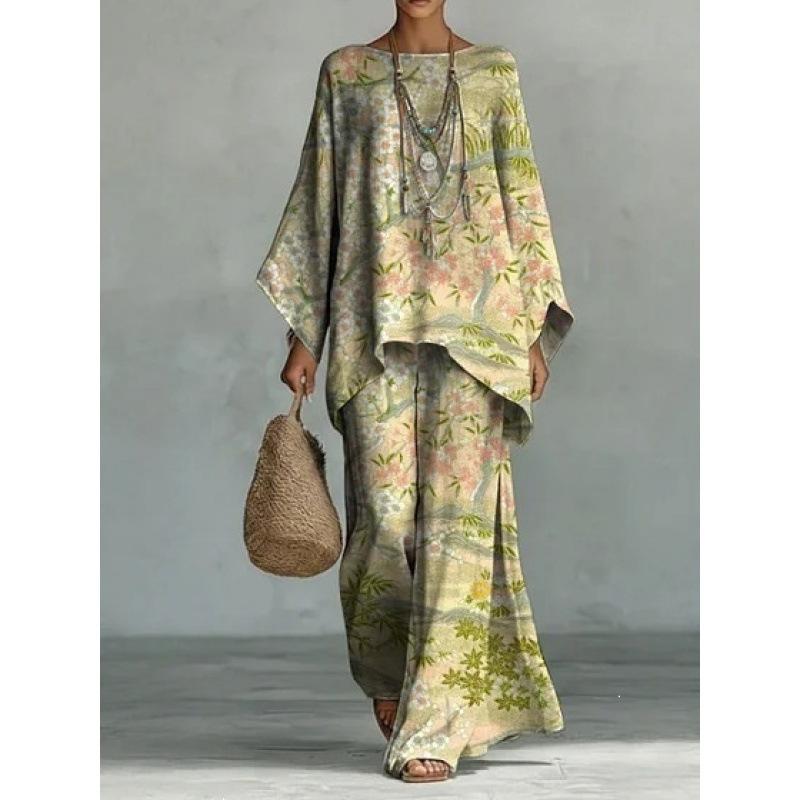 16 European and American women's clothing Y1 large size thin ethnic style dress set Bohemian casual large size jumpsuit