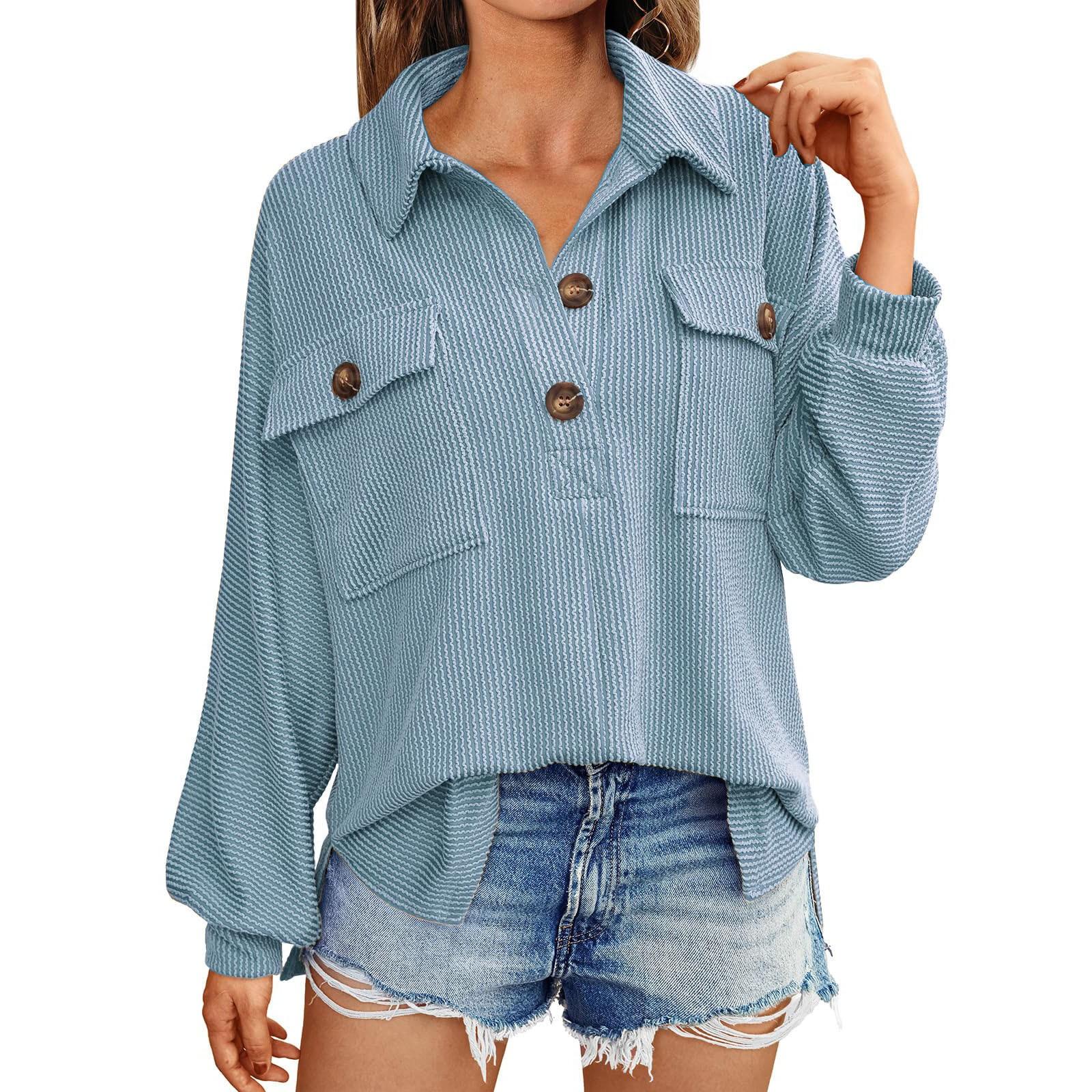 

Женская толстовка с v-образным вырезом и длинными рукавами, осень-зима, легкий пуловер с карманом M синий