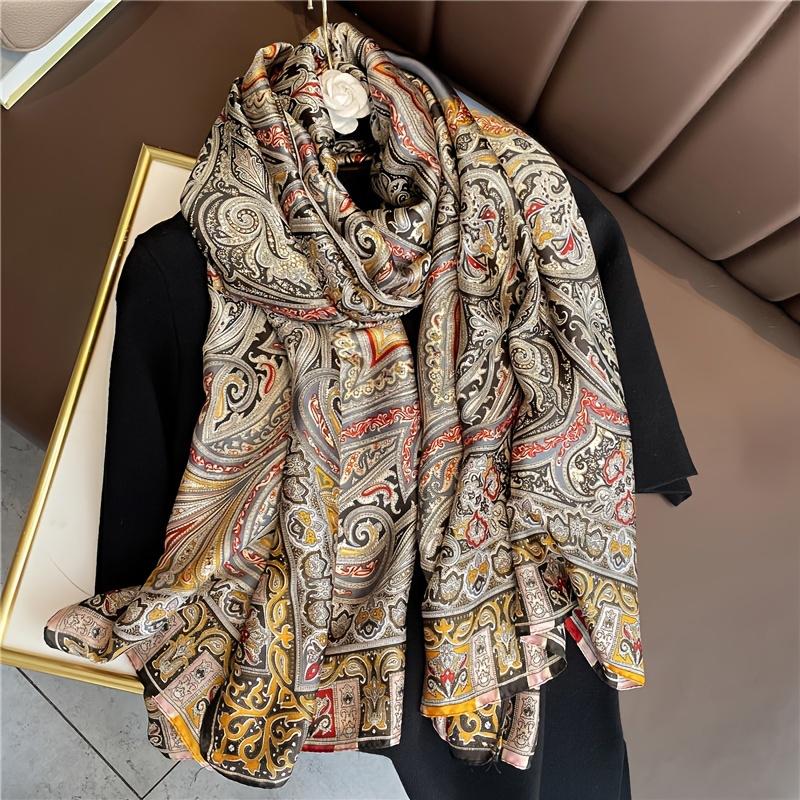 180*90cm Duży Szal Jedwabny Satynowy Damski Szal Drukowany w Kwiaty Kaszmiru Style Wiosenno-Letnie Nowy Szal Owijka Damski Ręczny NOWY