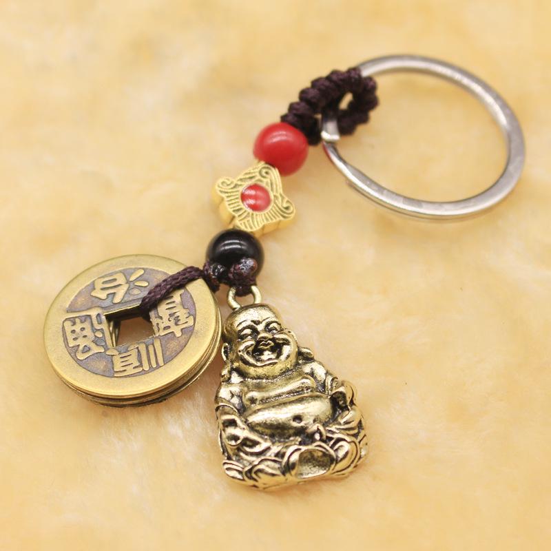 Five Emperors Coins Keychain: Good Luck Buddha Bagua Pendant