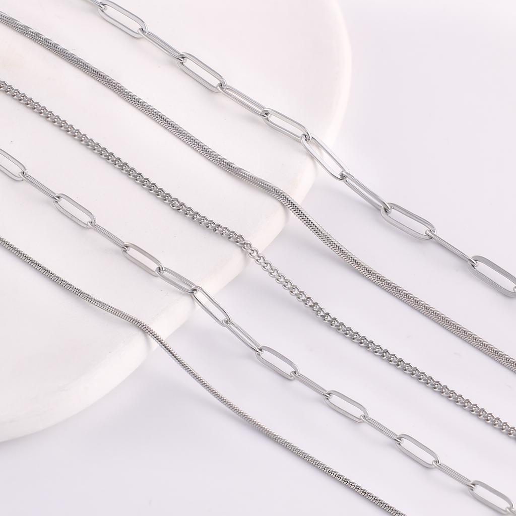 5Pcs/Lot Stainless Steel Bead Rope Link/Cuban/Paperclip Links Snake Chain Necklace Diy Women Jewelry 18K Gold Color Neck Chains