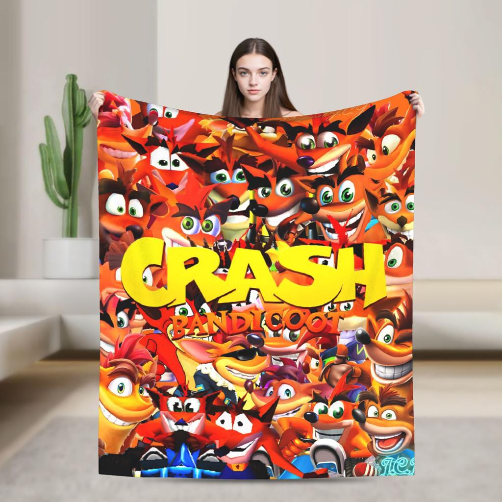 Crashs Bandicoots Soft Warm Blanket Airplane Travel Plush Throw Blanket Funny Couch Chair Flannel Bedspread Sofa Bed Cover