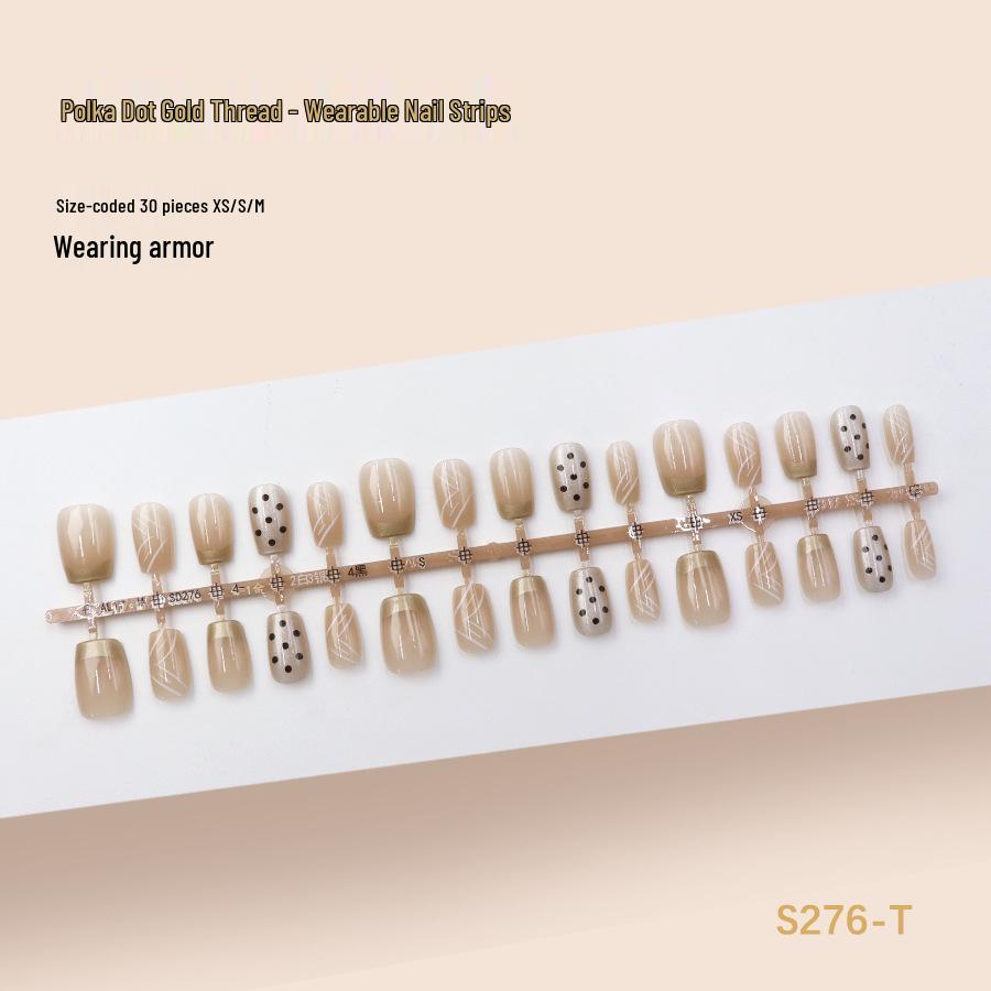 Polka Dot French Cat Eye Nude Stripe Nail Tips - 30 Pieces