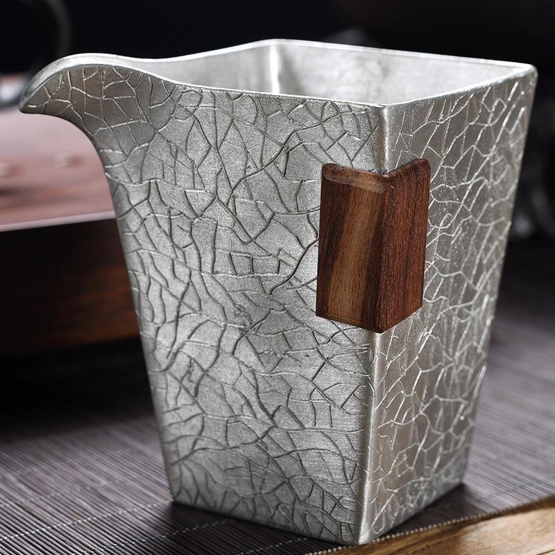

200 мл ручной работы чистый оловянный кувшин для чая Zen квадратный узор с трещинами льда чашка для разделения чая Cha Hai Justice Cup Teaset Supplies