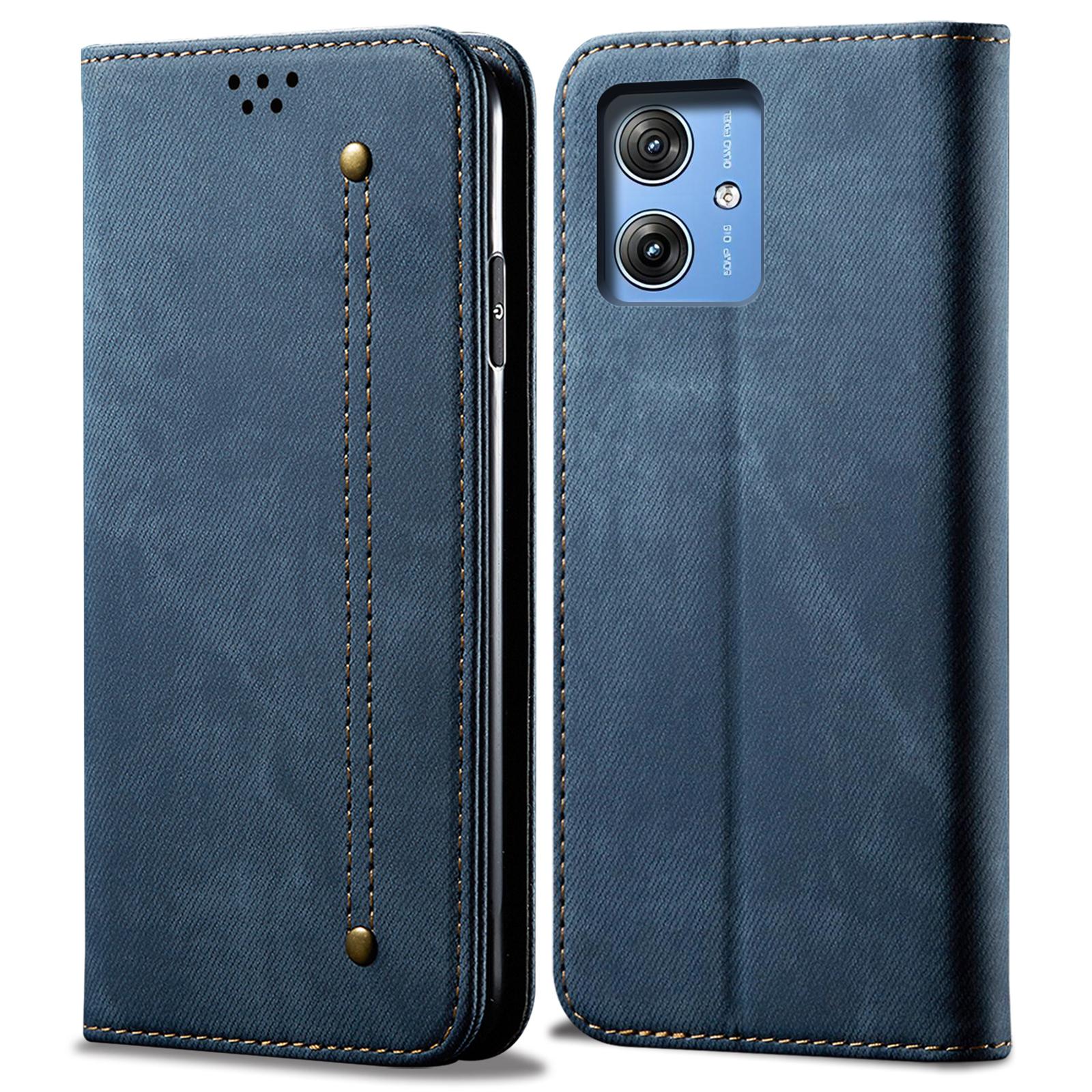 

For Motorola Moto G55 5G Case Jeans Cloth Texture Anti-Scratch Leather Stand Phone Cover Blue