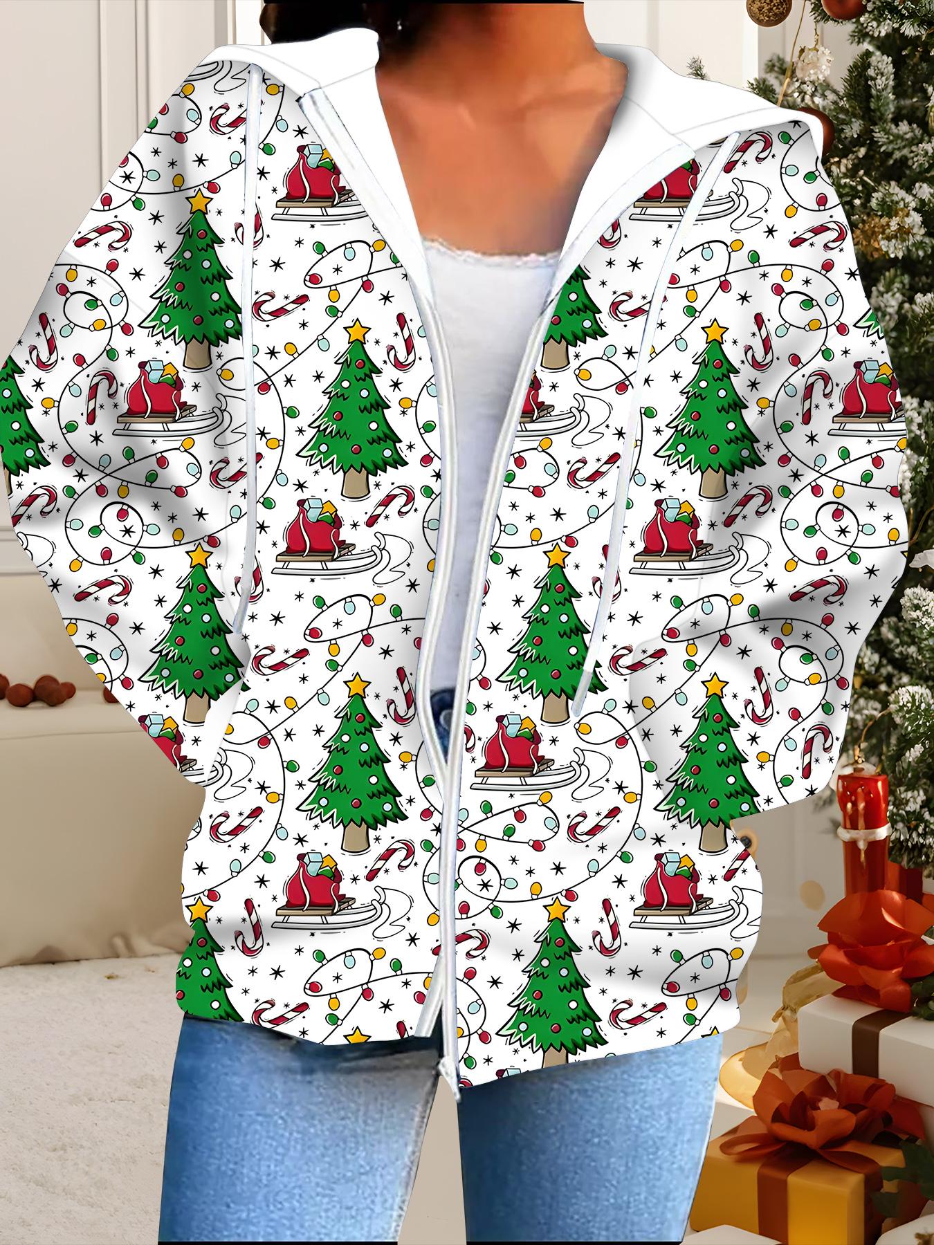 

Рождественский кардиган с капюшоном, 3D-печать, большого размера, осенне-зимний, в стиле ретро 6XL белый