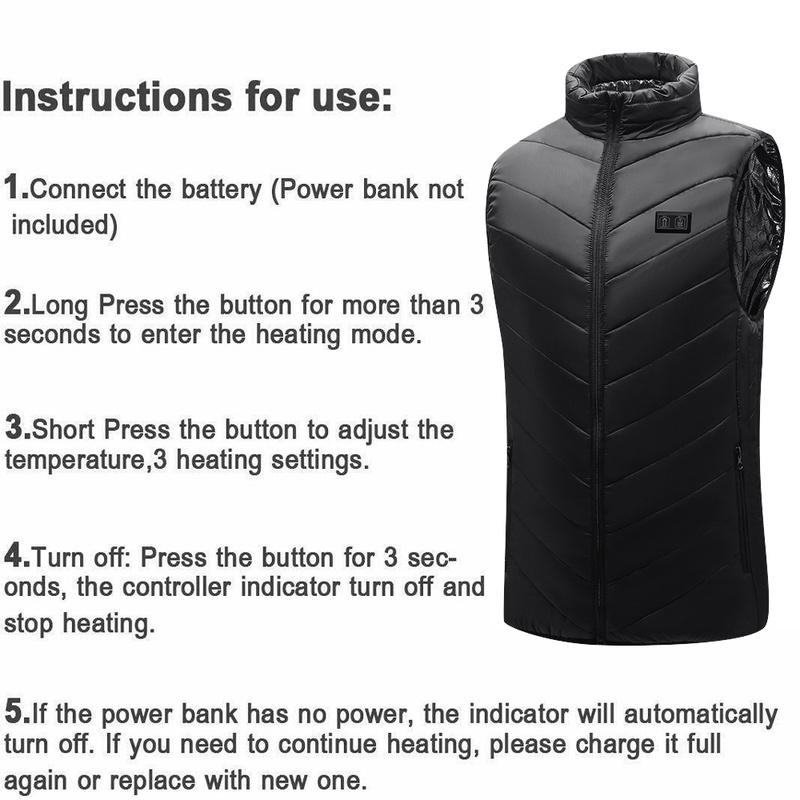 15 Beheizte Weste, warm, für den Winter, warm, elektrisch, USB-Jacke, für Herren und Damen, Heizmantel, thermisch