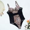 Women Leopard One Piece Swimsuit Mesh Stitching Bikini with Underwire Sexy Beachwear