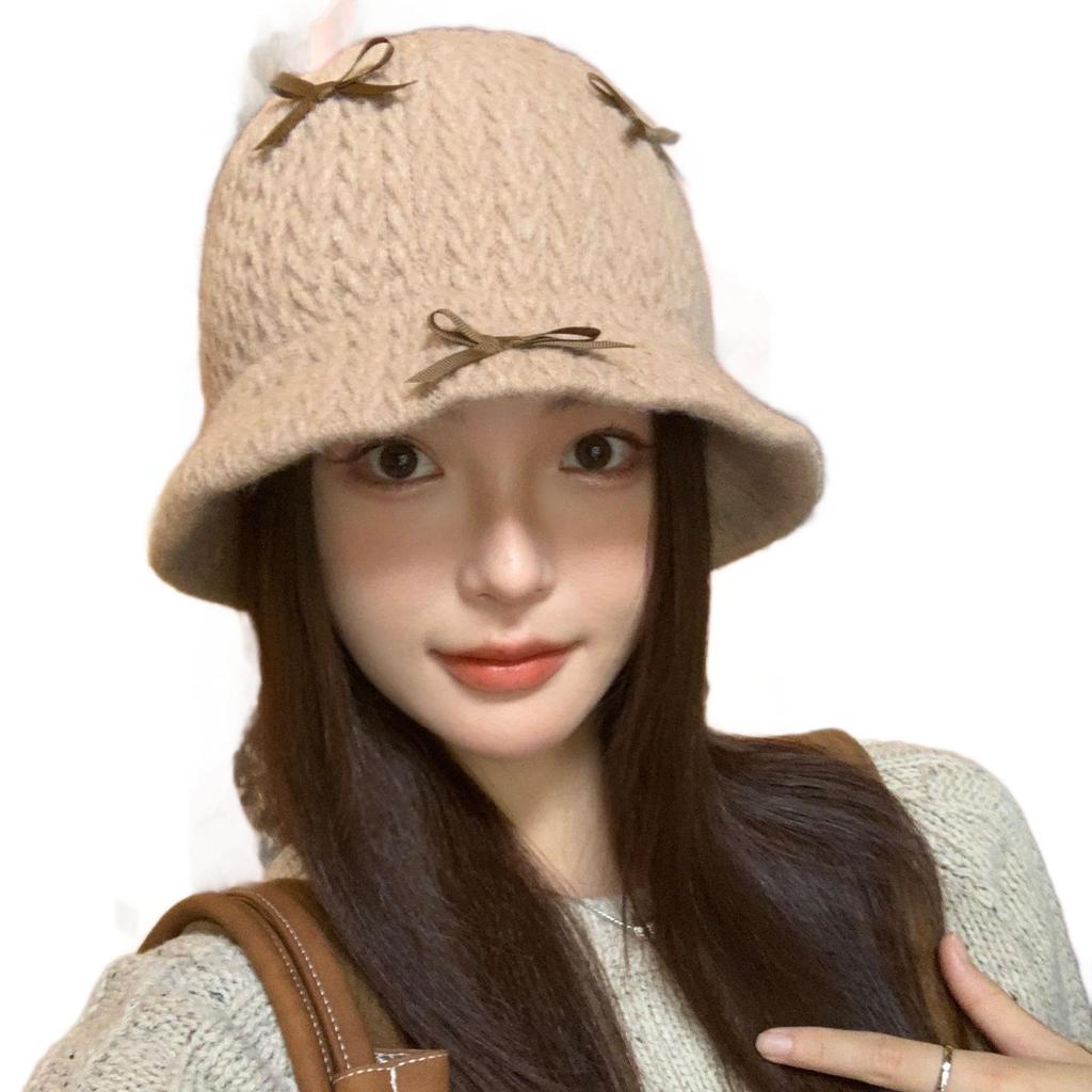 Women's Bow Knit Fisherman Hat - Sweet, Versatile, Casual Spring/Autumn Bucket Hat