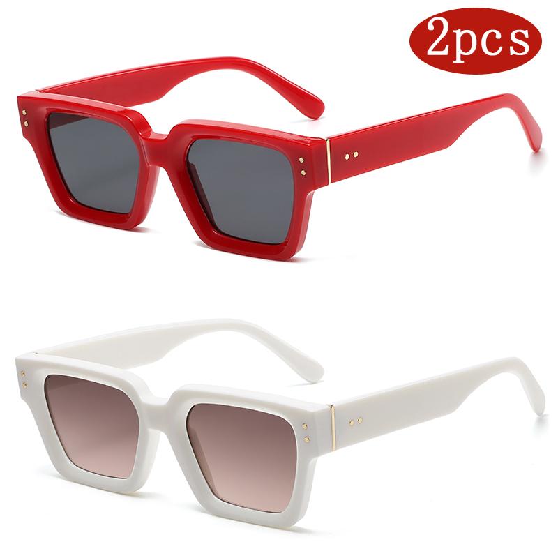 2pcs Pack Female Luxury Square Sunglasses Premium Shades Design Black Brand Eyeglasses Mens Sun Glasses For Women UV400