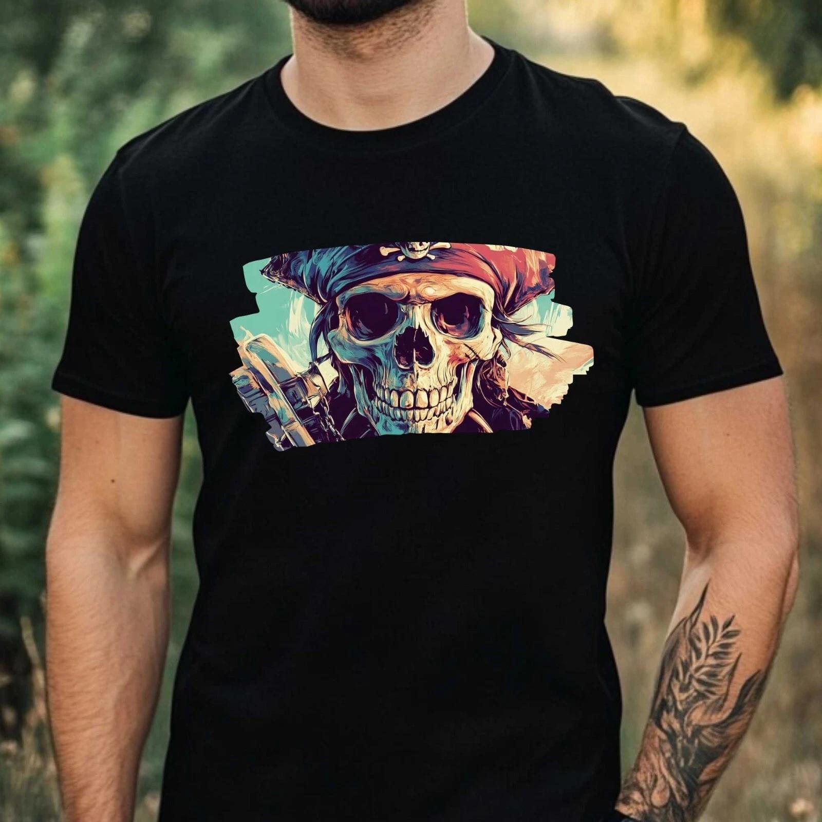 T-Shirt Herren Piraten Skelett Motiv Baumwolle Größe XS bis 5XL S