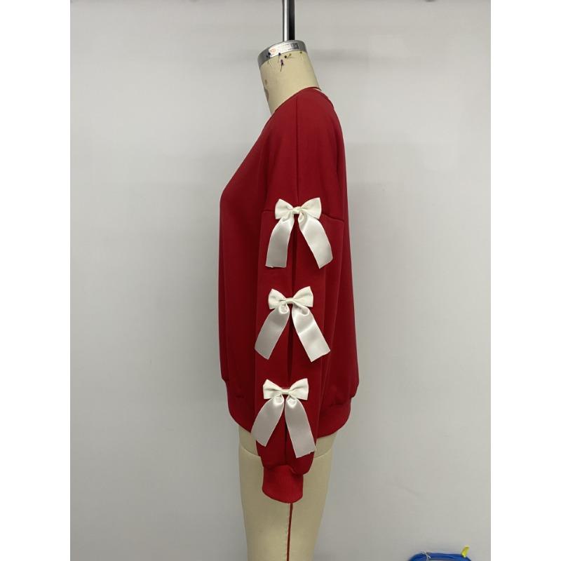 Autumn and Winter Sweet Wind Top Round Neck Bow Christmas Women's Hoodies