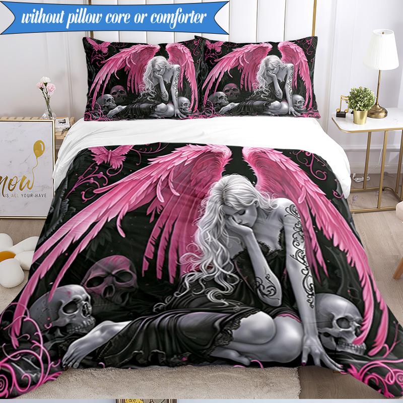 3PCS Ethereal pink Angelic skull Bedding Set,Including 1pc Duvet Cover And 2pcs Pillowcases Perfect for Bedroom, Dormitory, Fan Christmas gift