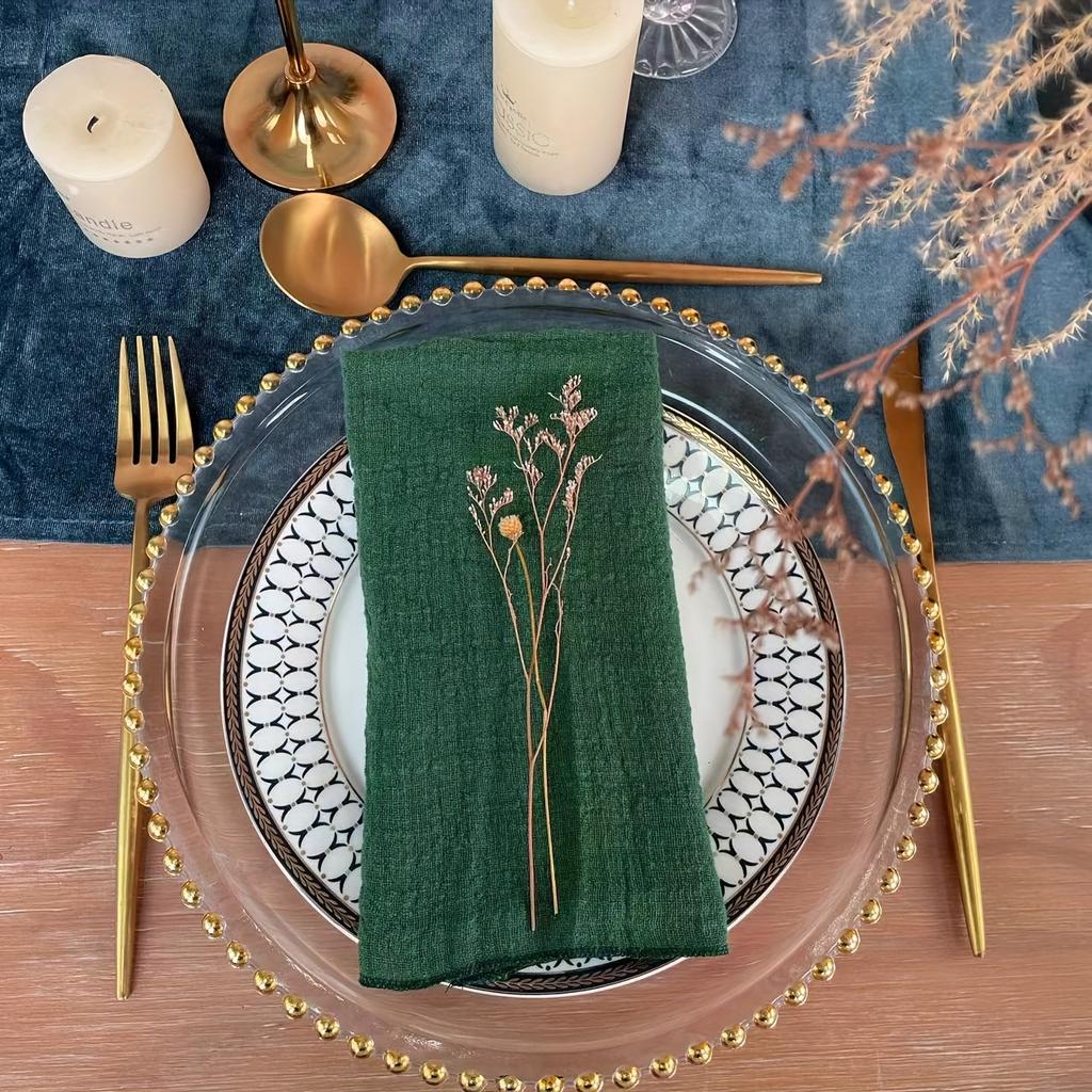 6 Stück einfarbige Servietten im Bohème-Stil, einfache und rustikale quadratische Stoffservietten, Tischdekoration