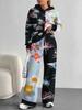 Retro Pattern Splicing European, American Autumn And Winter Casual Long-Sleeved Suit Women'S Hooded Sweater Trousers Two-Piece Set