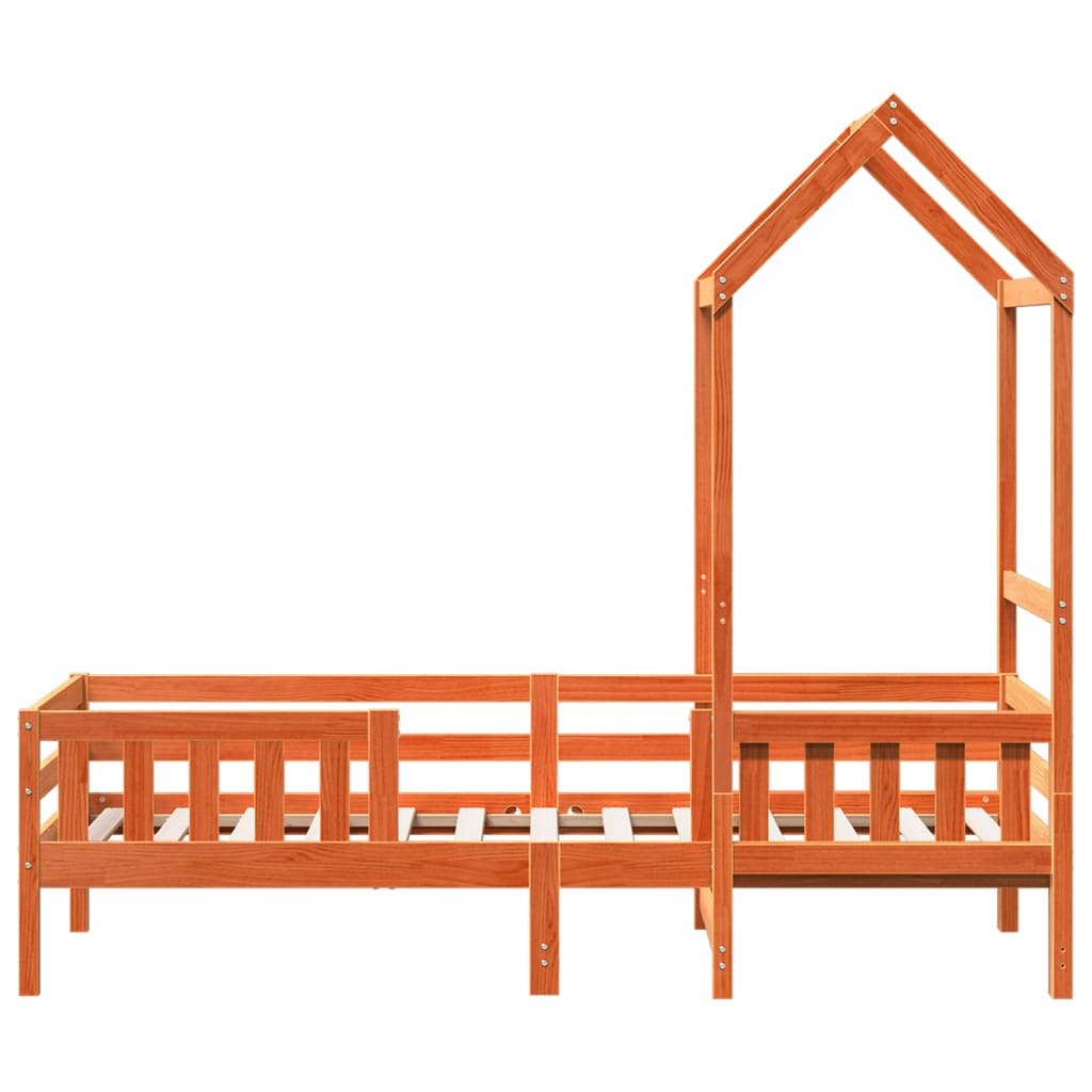 Solid Pine Wood Bed with Roof Wax Brown 75 x 190 cm