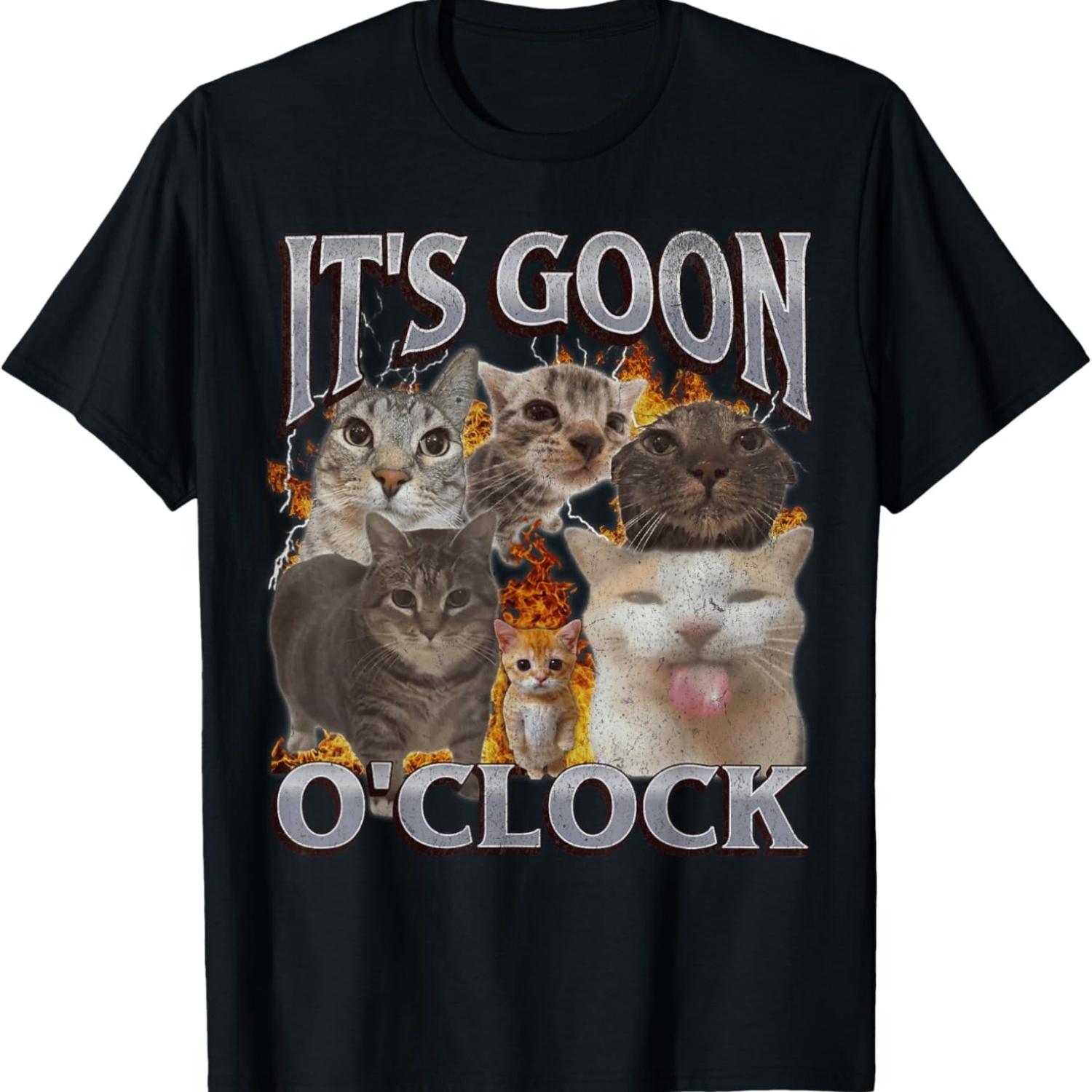 

Gooning O clock Funny Cat Meme Bootleg Graphic T-Shirt for Men Women S чёрный