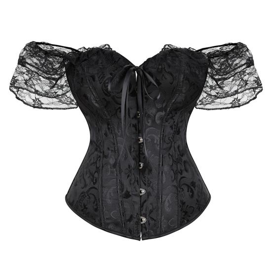 Women Shapewear Floral Lace Off Shoulder Corset Bodyshaper Top Boned Overbust Corset Breathable Waist Trainer with Adjustable Buckles