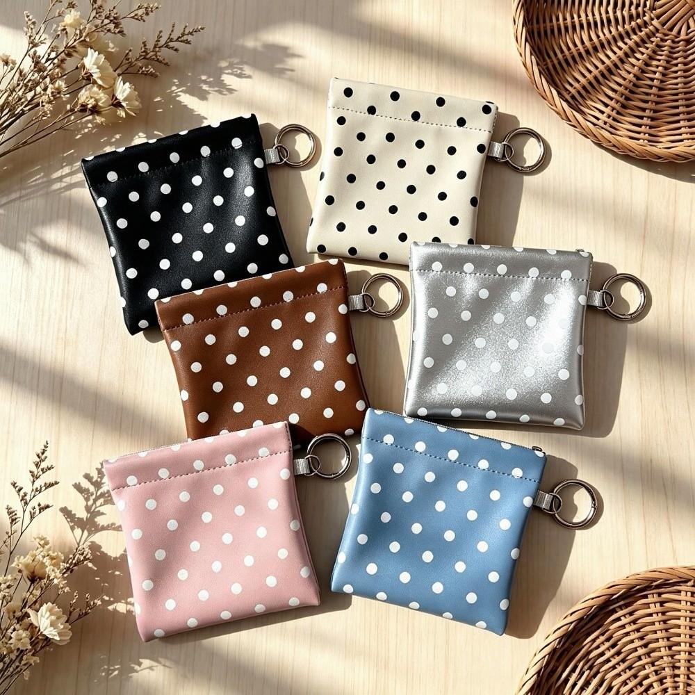 New PU Self-closing Storage Bag Automatic Closed Small Size Polka Dot Coin Purse Pendant Design Cute Card Pack Commute