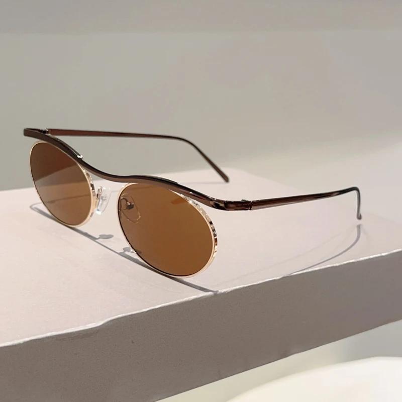KAMMPT Vintage Oval Sunglasses New Fashion Metal Rim Gradient Outdoor Casual Shades Women Trendy Brand Design Sun Glasses