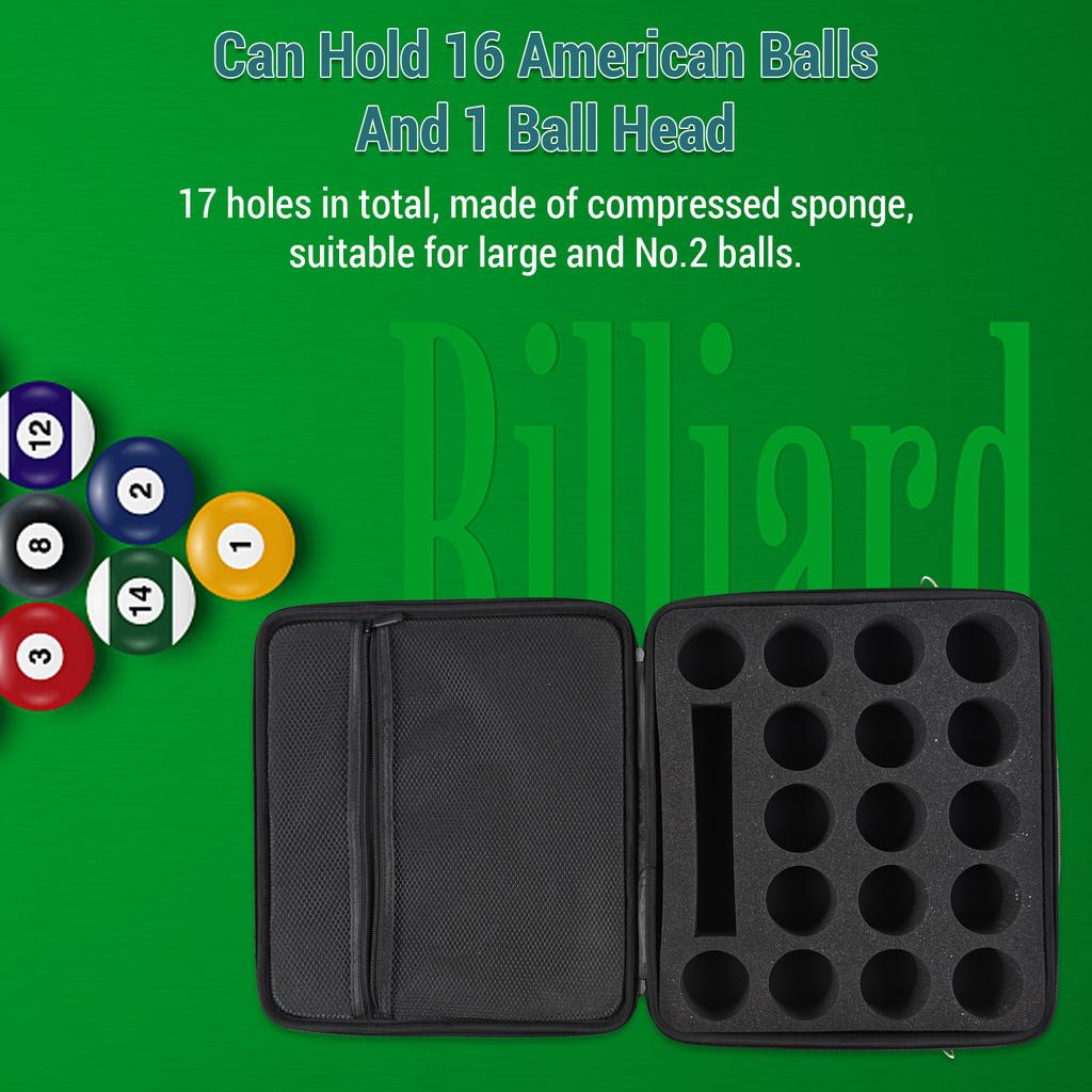 Pool Ball Bag American Black Eight Ball Storage Bag Case Canvas  Foam Can Hold 17 American Balls