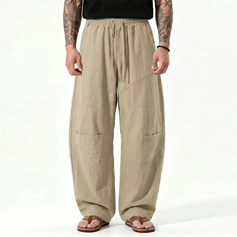 Men S Loose Fit Linen Blend Long Pants Solid Color Breathable