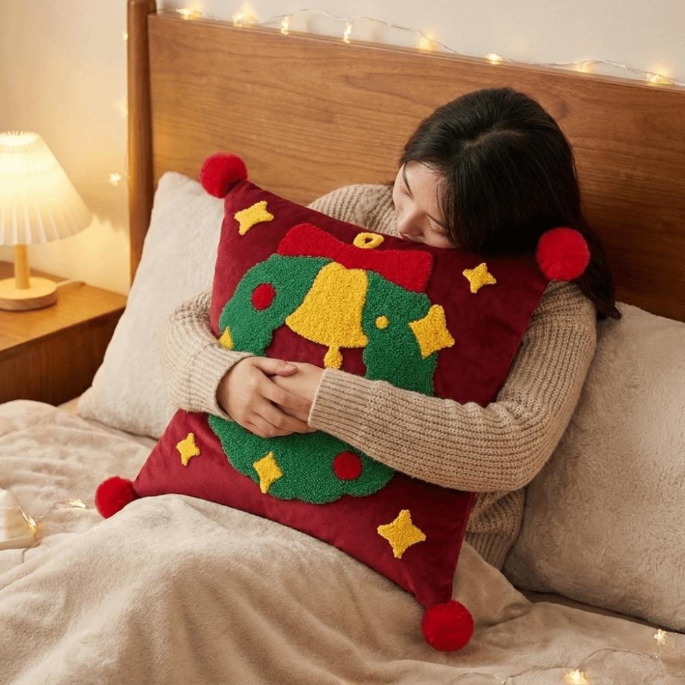 Cartoon Santa Claus Holiday Cushion Cover Elk Snowman Pillow Case Festive Plush Cushion Cover  Gift