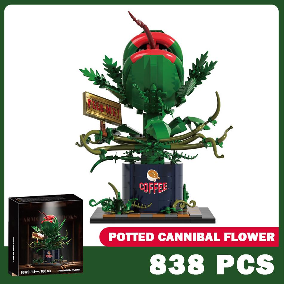 MOC Audrey II Piranha Plant Model Building Blocks Horrors Shop Chomper Potted Horrors Cannibal Flower Bricks Toys for Kids Gifts