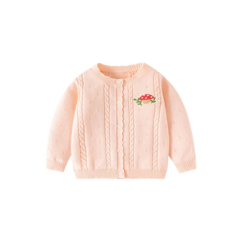 Children's Mushroom Knit Sweater, Girls' Cardigan with Lace Collar, Baby Girl's Long-Sleeved Coat, Spring and Autumn Children's Clothing
