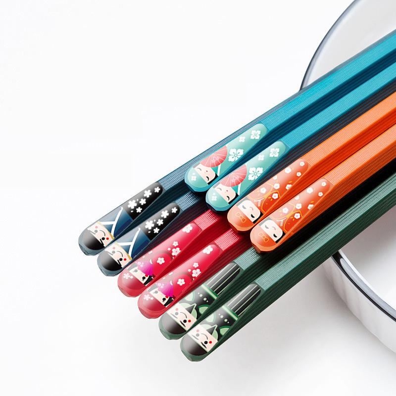 5 Pairs Colorful Kawaii Household Chopsticks High-Grade Non-Slip High-Temperature Alloy Household Chopsticks Japanese Style