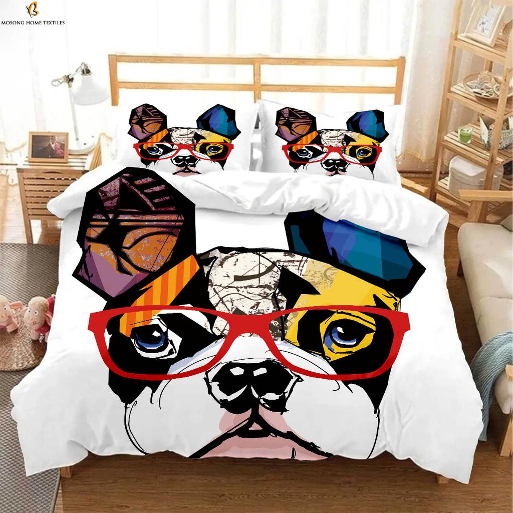 Kinderzimmer Bettwäsche Set Niedlicher Hund Cartoon Druck Bettbezug Kissenbezug Dreiteiliges Set Bequemer Bettbezug Geschenk