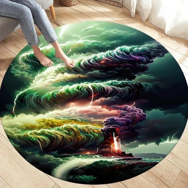 Natural Disaster Round Carpet Fantasy Tornado Cloud Print Area Rug for Living Room Kitchen Bedroom Sofa Decor Non-slip Floor Mat