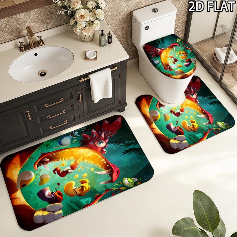 3Pcs Flannel Toilet Mat Set MTSJTrayman Bathroom Rug Bath Carpet Non Slip Home Decor