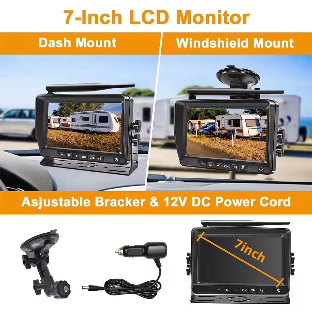 Digital Wireless 7" DVR quad monitor loop video recording solar magnetic reverse backup cameras for Caravan