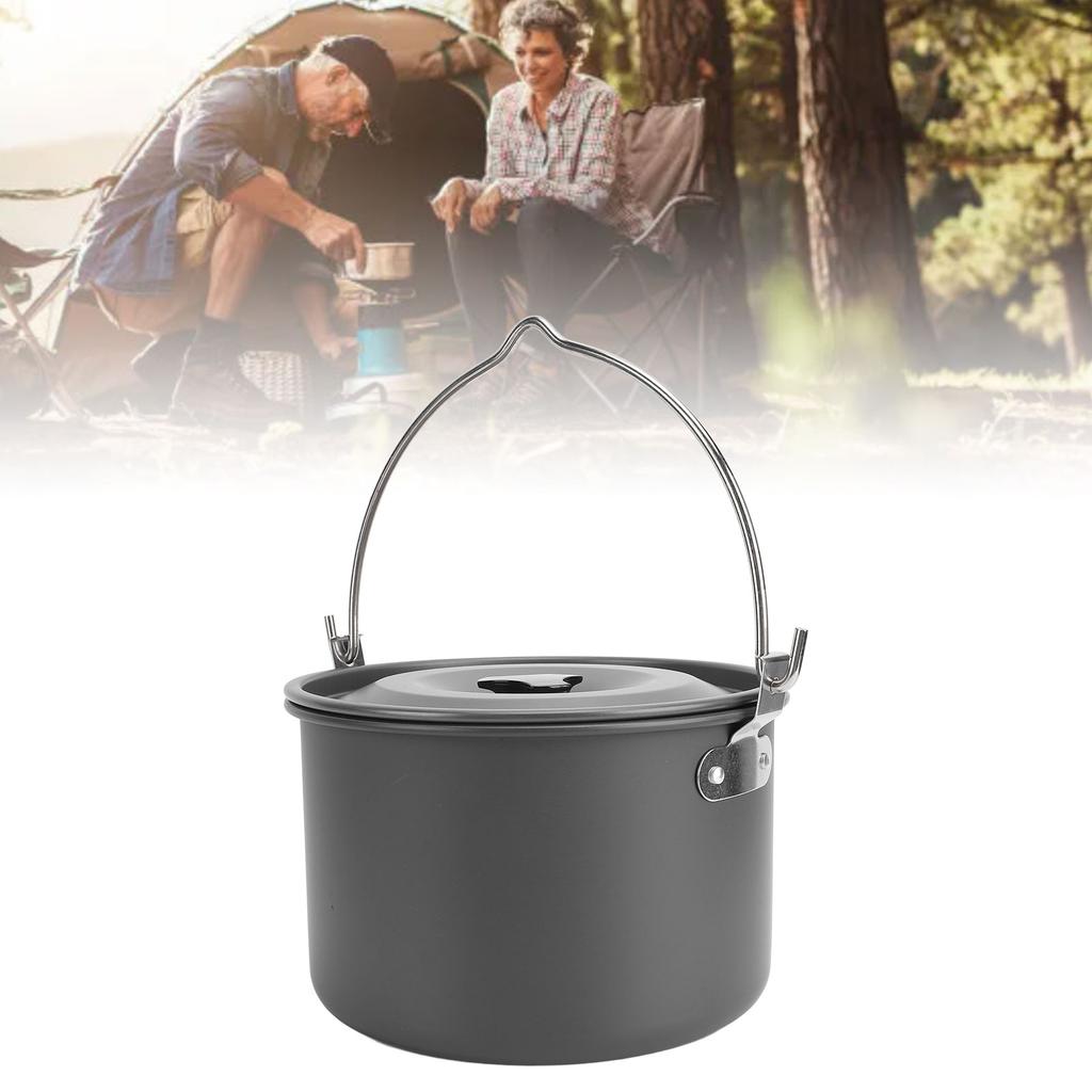 Camping Hanging Pot Large Capacity Aluminum Alloy Anti Stick Multifunctional Portable Heat Resistant Campfire Cooking Hanging Pot for Soup Water