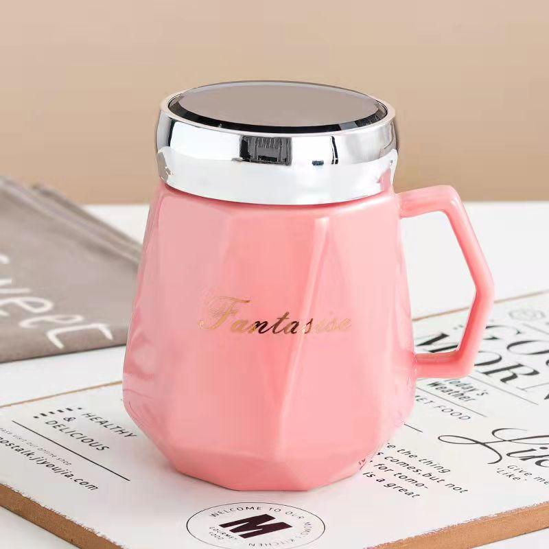 Lavender Cartoon Ceramic Water Mug with Cover,Mirror Seal Leakproof Mug Fashion Cup Milk Juice cup Home Office Drinkware 500ml