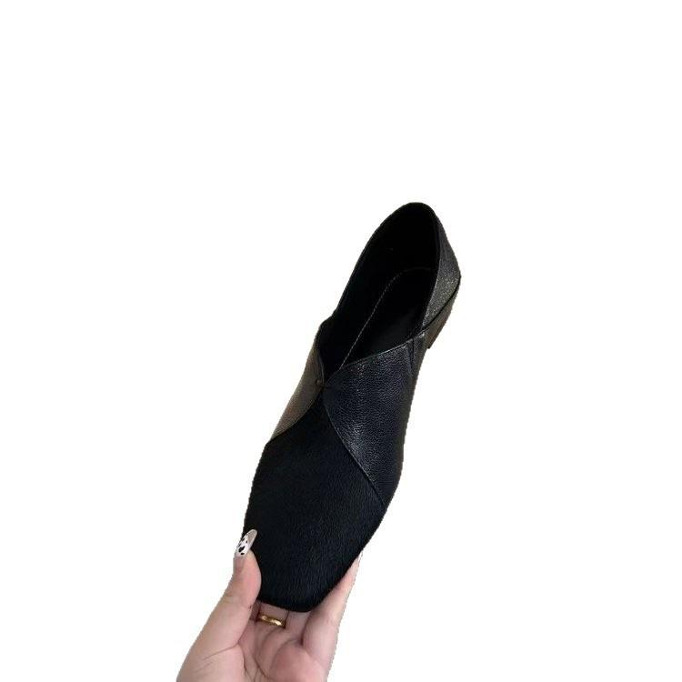 Französische Wildleder-Weichlederschuhe Herbst Neu Quadratische Spitze Einzelne Schuhe Retro Bequem Flacher Ausschnitt