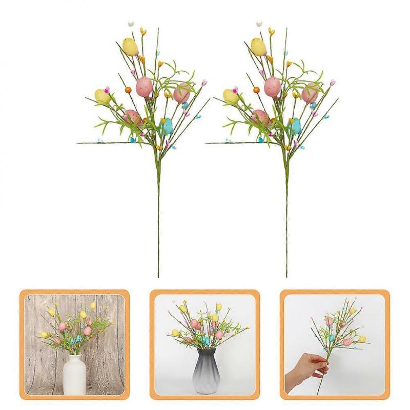 Spring Artificial Flowers for Vase Filler 2Pcs Easter Egg Floral Picks