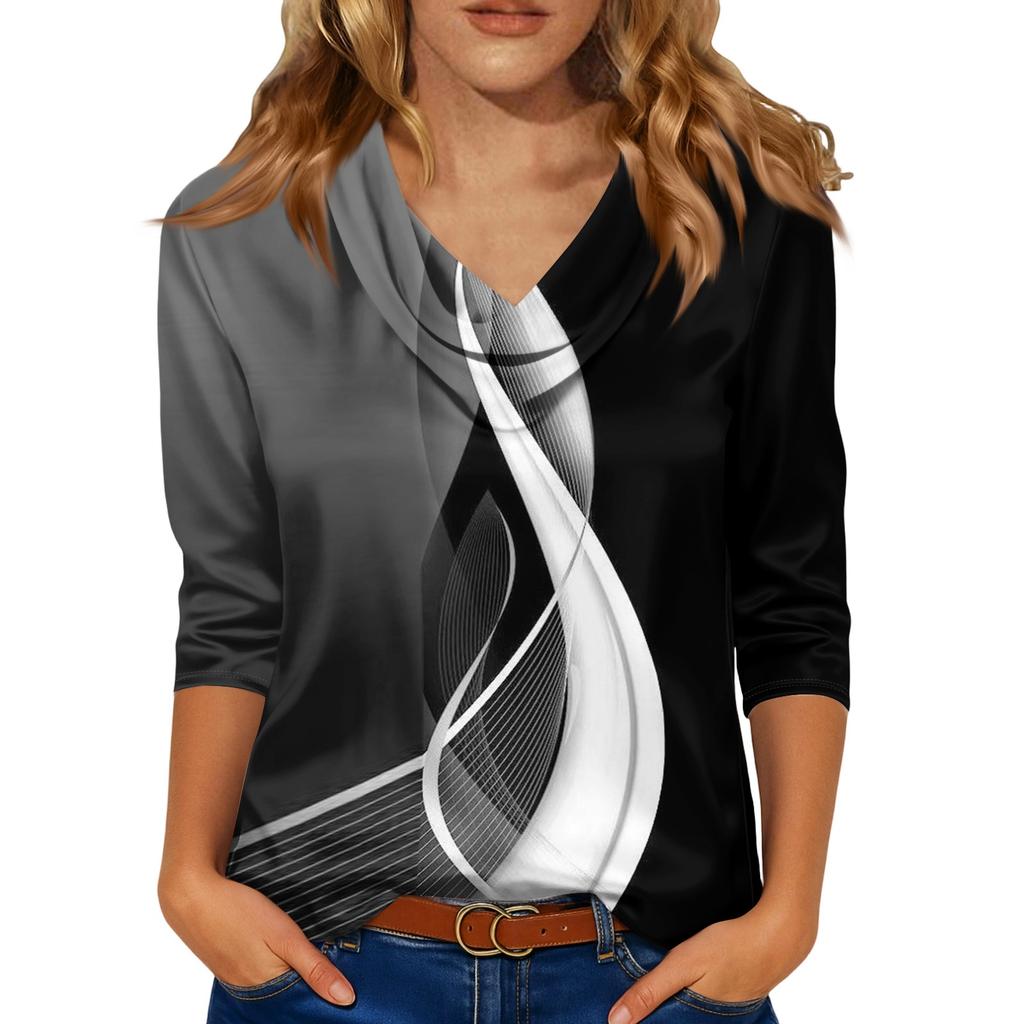 Kadınlar İçin Şık 3/4 Uzun Kollu Gömlekler İş Günlük Kıyafet Üstleri