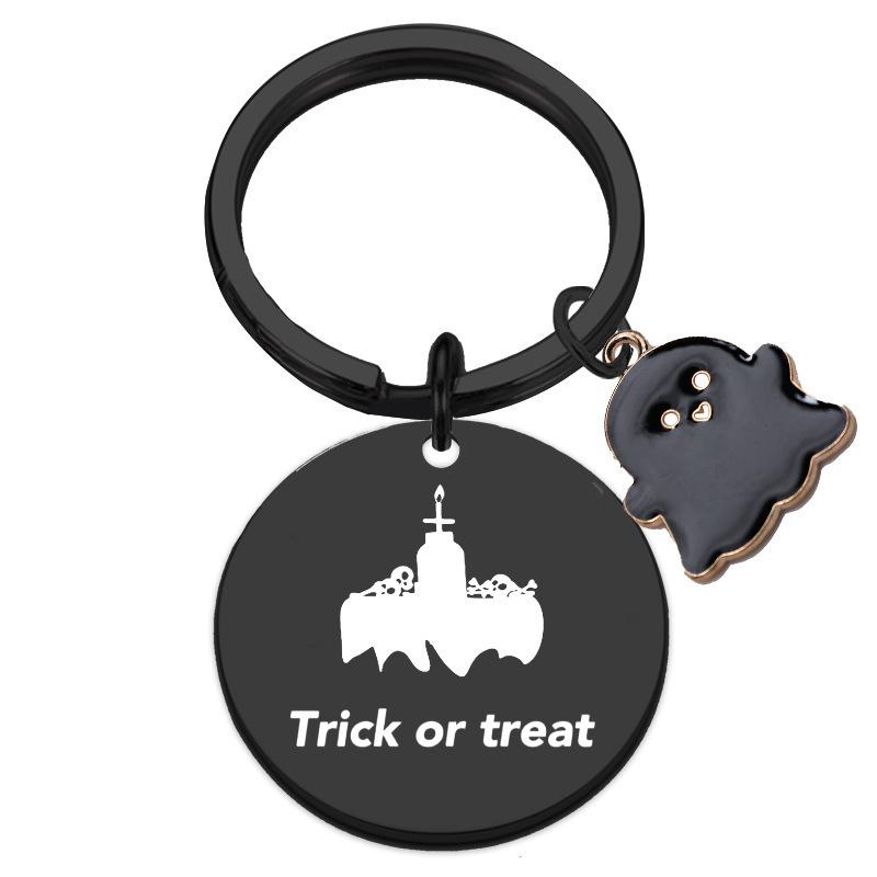 Halloween Gift Pendant Keychain Stainless Steel Laser Engraved Round Tag Hanging Ornament Stainless Steel Keychain for Backpack Bag Pendant