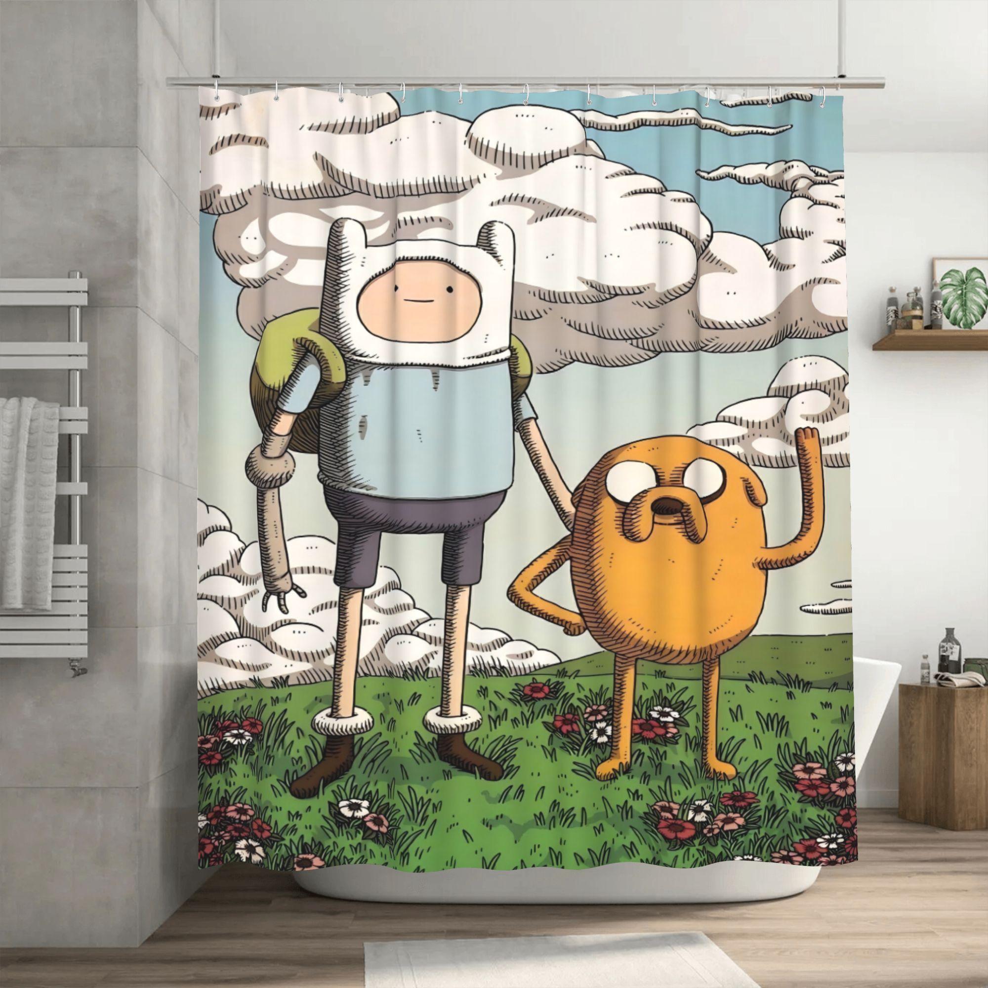 

Adventure Time Finn & Jake Shower Curtain - Durable Polyester Bathroom Decor With Grommets, Machine Washable, Vibrant Character W60H190(CM)-1 Pcs