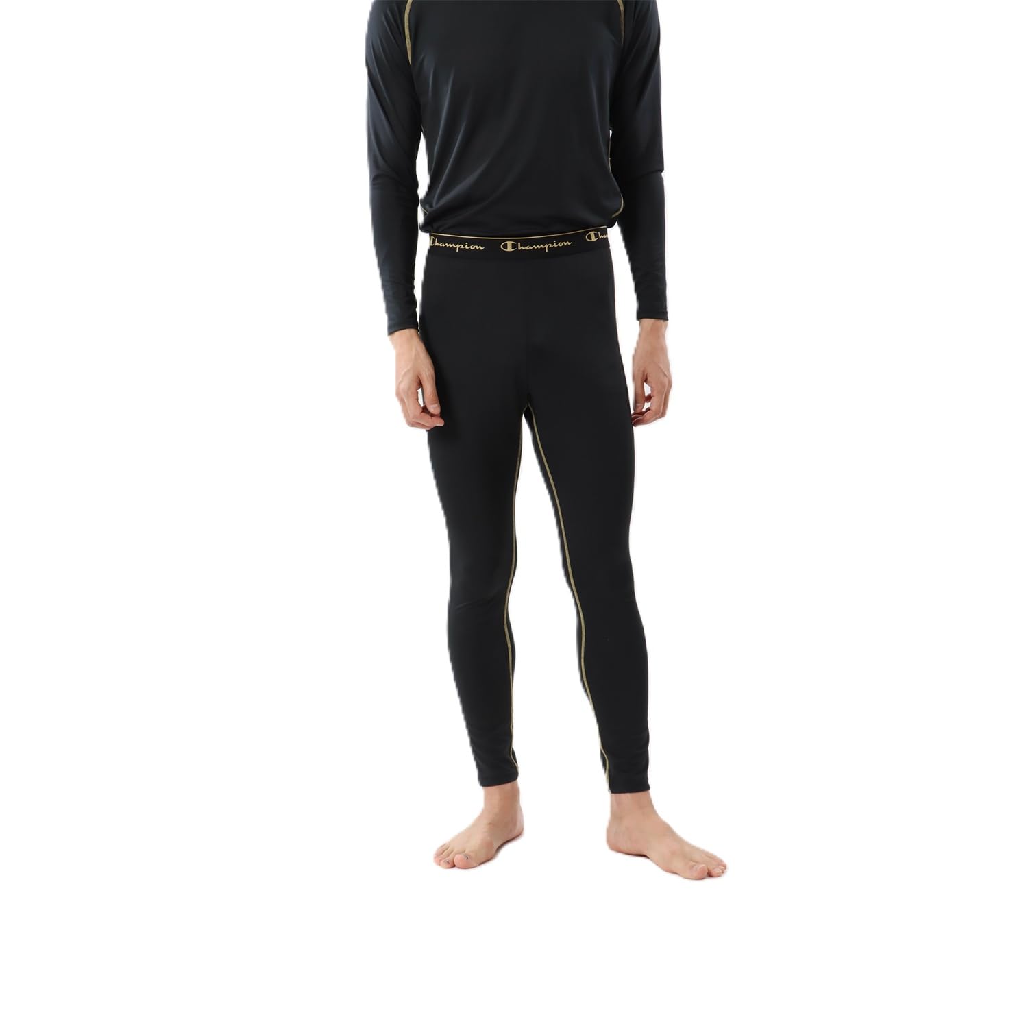 

Champion Long Sleeve Sweat Quick UV One Point Mock Neck Long Sleeve Underwear for Black x Gold T-Shirt, DoubleDRY(R), Absorbent, Drying,