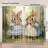 Victorian Rabbit Sisters Curtains Featuring Pair Young Bunnies Dresses Home Living Room Bedroom Kitchen Set Of 2 Made Polyester Sitting Decor