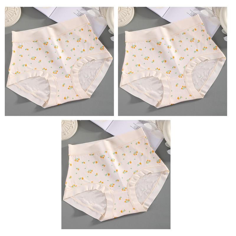 3 Pack High Waist Women Printing Underwear Stretchy Modal Panties Breathable Comfortable Soft Ladies Briefs Plus Size Fit 40kg To 100kg