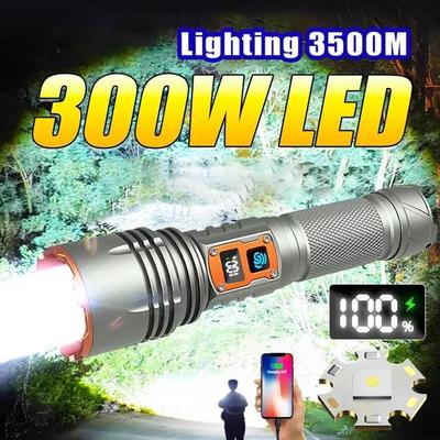300W LED High Power Flashlight 3500 Meters Ultra-Far Torch Zoom Rechargeable Flash Light Outdoor Work Light Camping Lantern
