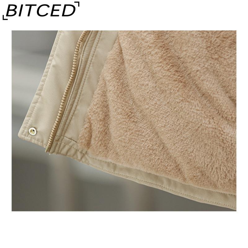 BITCED Fleece-Lined Thickened Down-Filled Cotton Coat for Women - Short Style Autumn/Winter Waist-Defining Design with Large Fur Collar