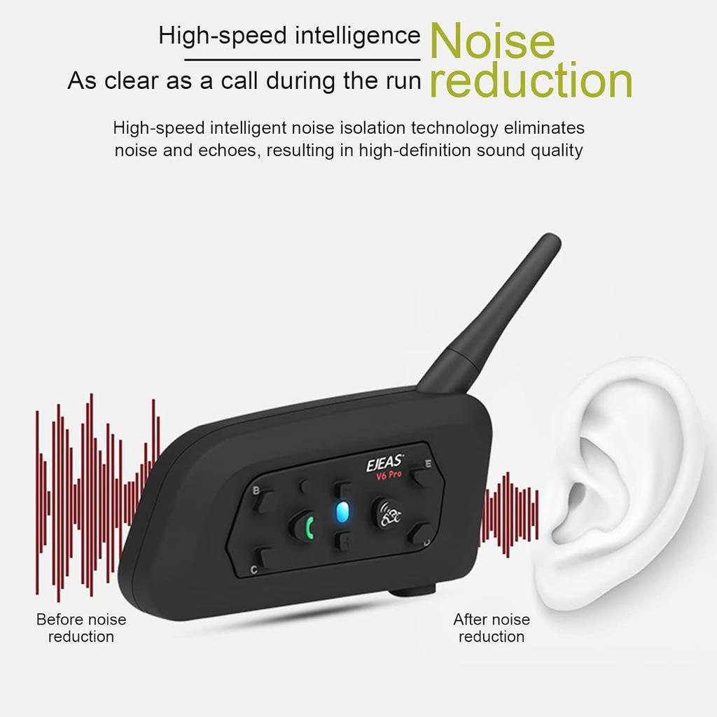 2Set EJEAS V6 PRO+ Referee Bluetooth Earphones Waterproof Music Player Ear-mounted Walkie-talkie for 6-person Communicator