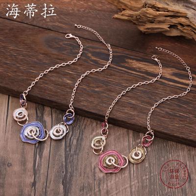 New Color Painting Oil Geometric Ring Flower Necklace, Fashionable and High-end Hollow Line Women's Neck Chain